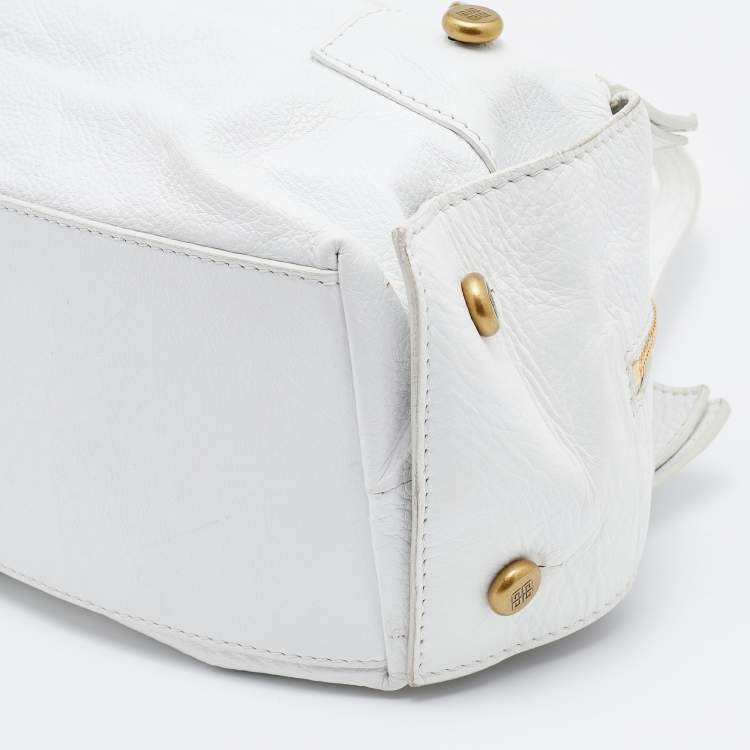 Pre Owned Givenchy White Leather Button Snap Satchel