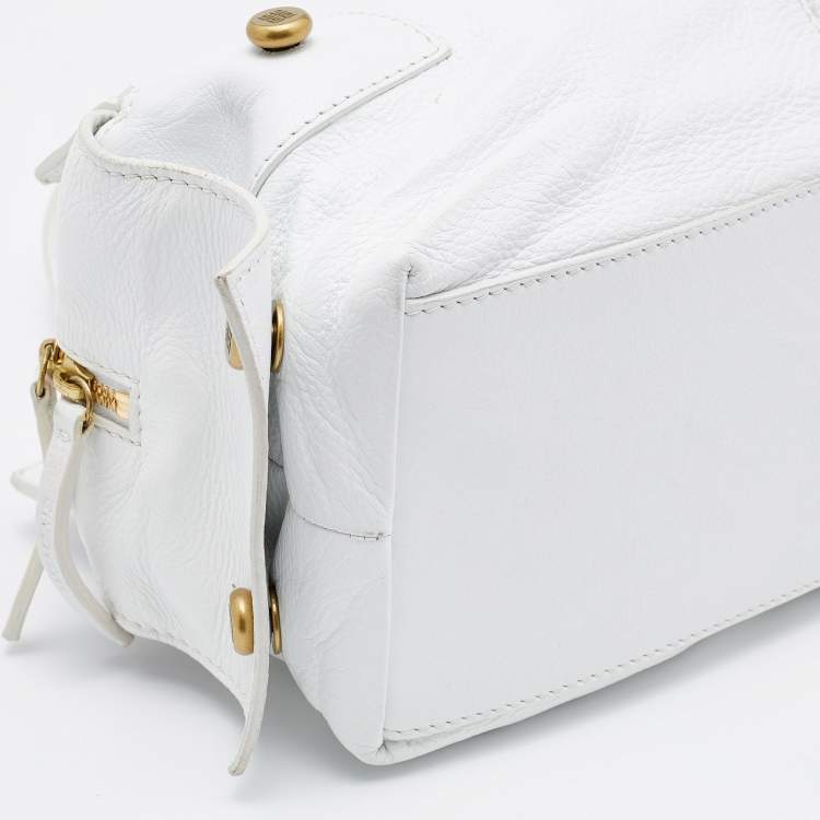 Pre Owned Givenchy White Leather Button Snap Satchel
