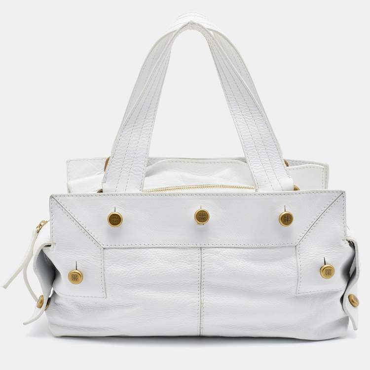 Pre Owned Givenchy White Leather Button Snap Satchel