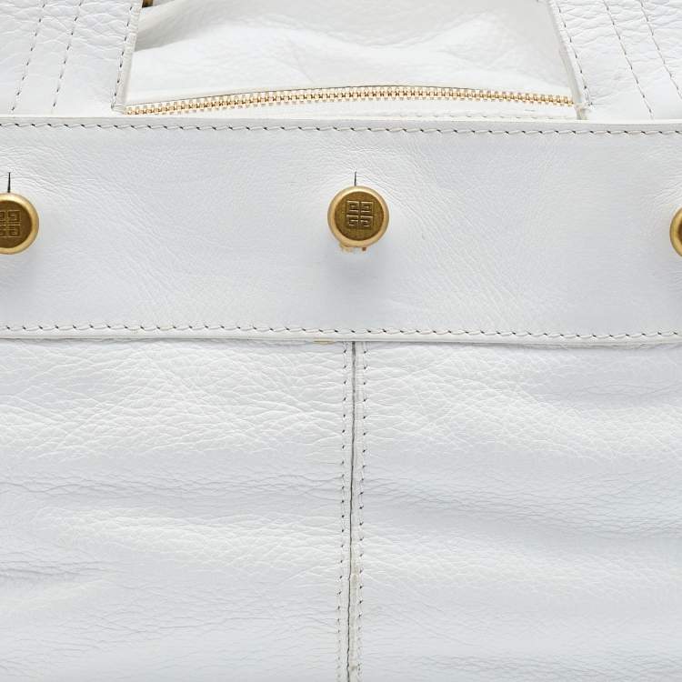 Pre Owned Givenchy White Leather Button Snap Satchel