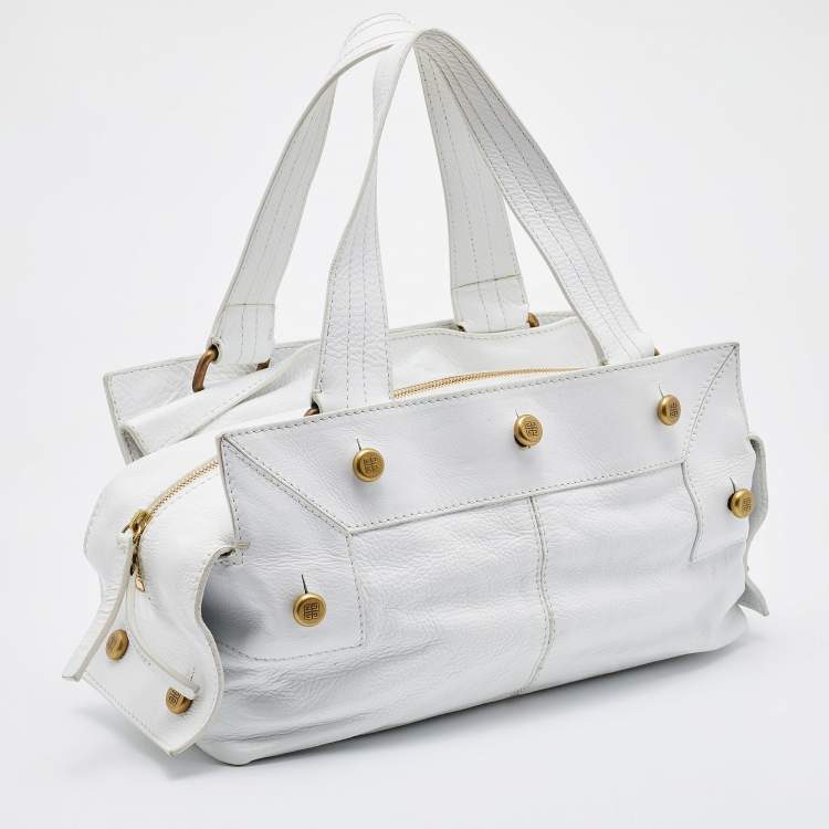 Pre Owned Givenchy White Leather Button Snap Satchel