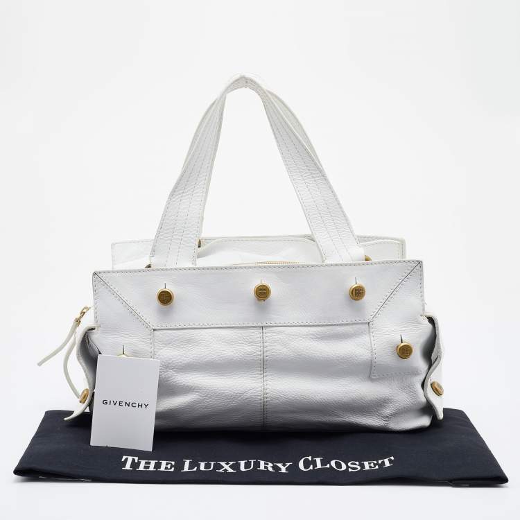Pre Owned Givenchy White Leather Button Snap Satchel