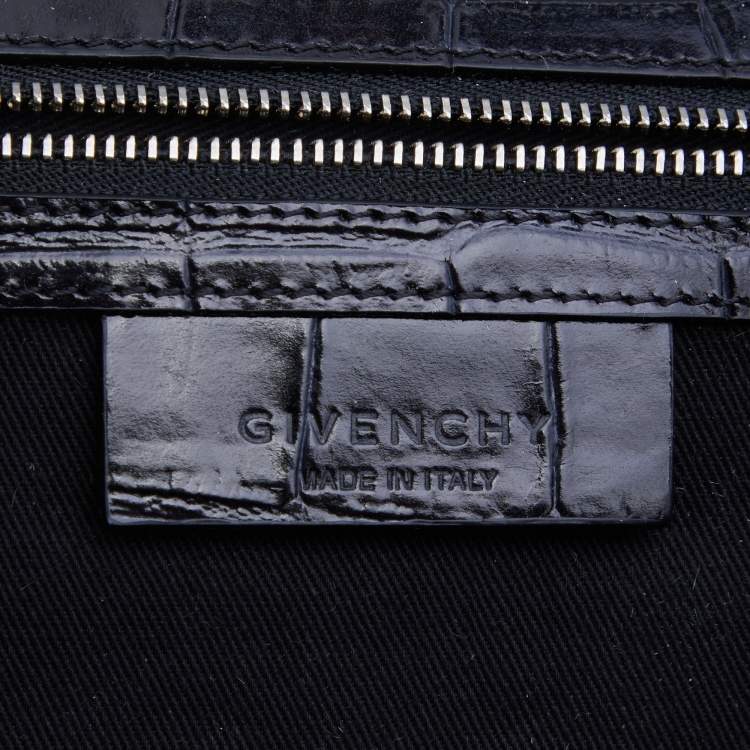 Pre Owned Givenchy Black Croc Embossed Leather Shark Tooth Long Wristlet Clutch