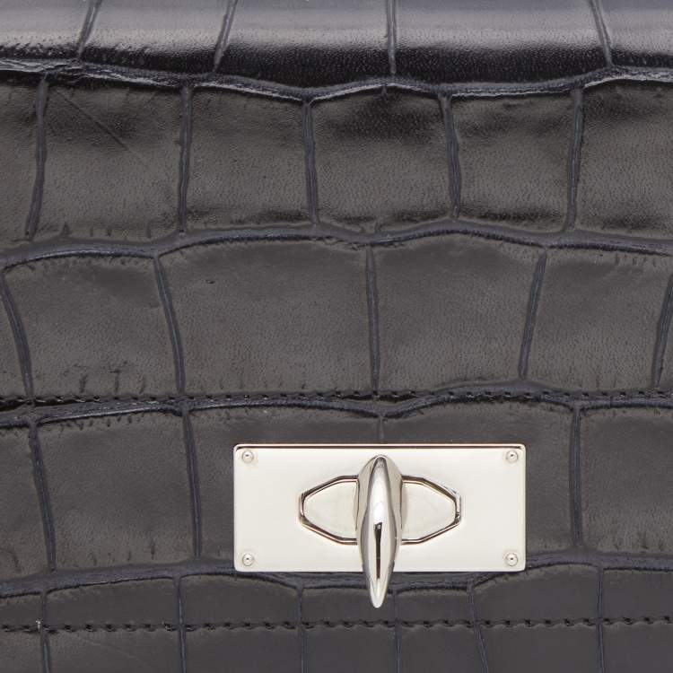 Pre Owned Givenchy Black Croc Embossed Leather Shark Tooth Long Wristlet Clutch