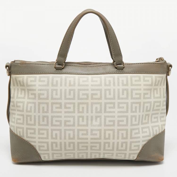 Pre Owned Givenchy White/Grey Monogram Coated Canvas and Leather Tote