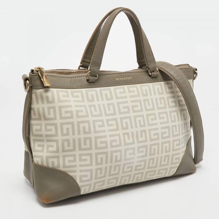 Pre Owned Givenchy White/Grey Monogram Coated Canvas and Leather Tote