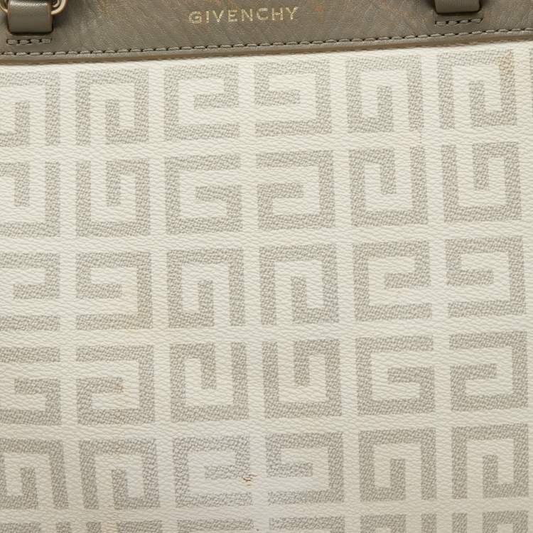 Pre Owned Givenchy White/Grey Monogram Coated Canvas and Leather Tote