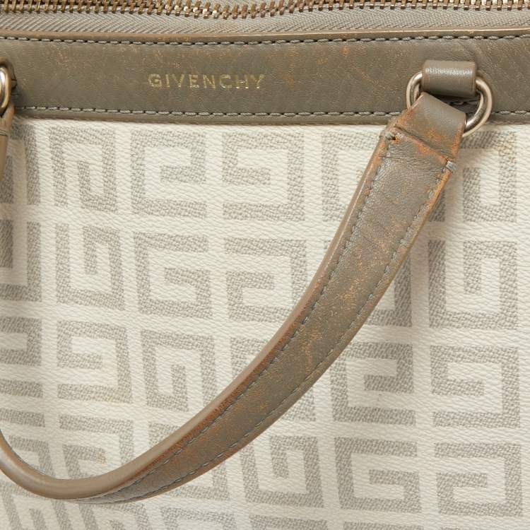 Pre Owned Givenchy White/Grey Monogram Coated Canvas and Leather Tote