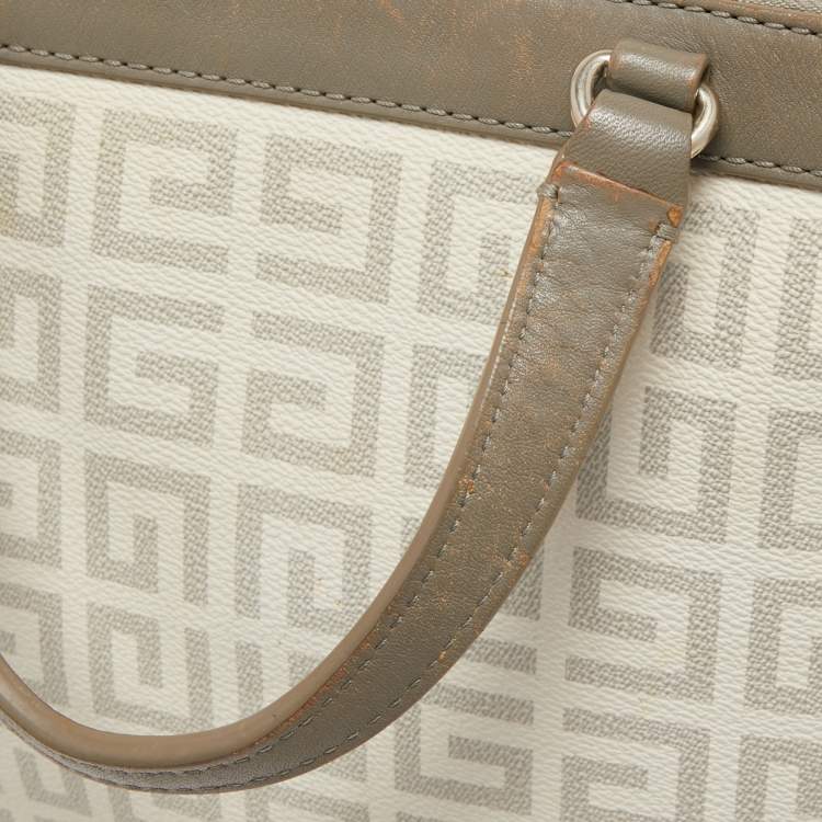Pre Owned Givenchy White/Grey Monogram Coated Canvas and Leather Tote