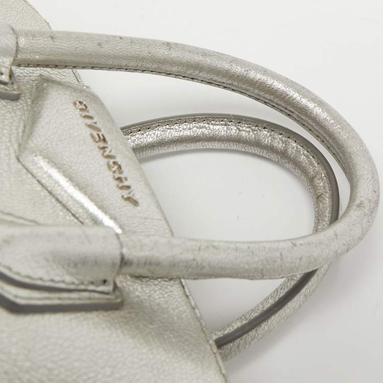 Pre Owned Givenchy Silver Leather Mini Antigona Satchel