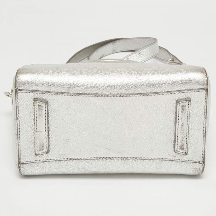 Pre Owned Givenchy Silver Leather Mini Antigona Satchel