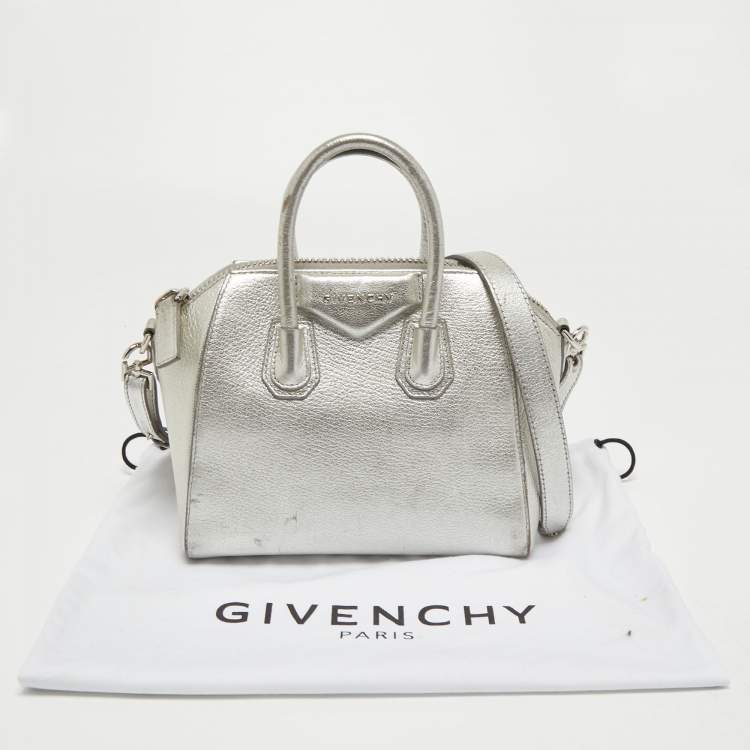 Pre Owned Givenchy Silver Leather Mini Antigona Satchel