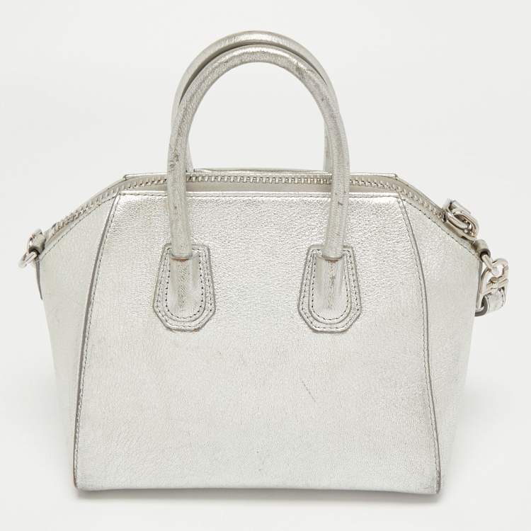 Pre Owned Givenchy Silver Leather Mini Antigona Satchel