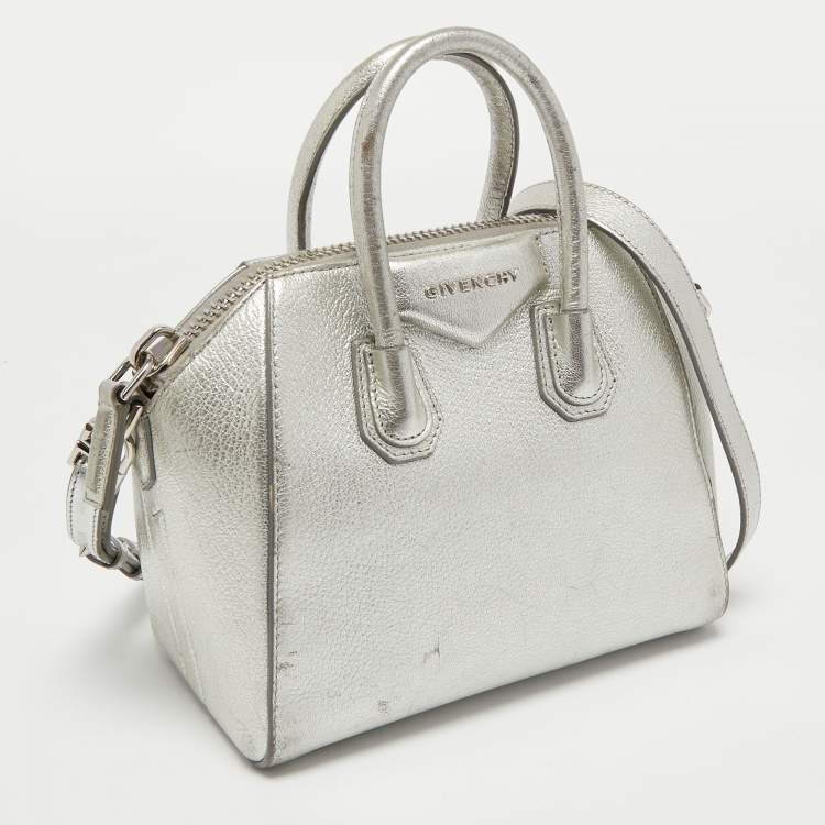 Pre Owned Givenchy Silver Leather Mini Antigona Satchel