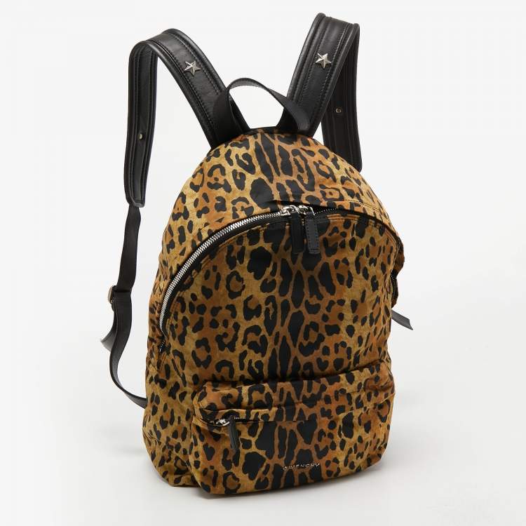 Pre Owned Givenchy Brown/Black Leopard Print Nylon and Leather Backpack
