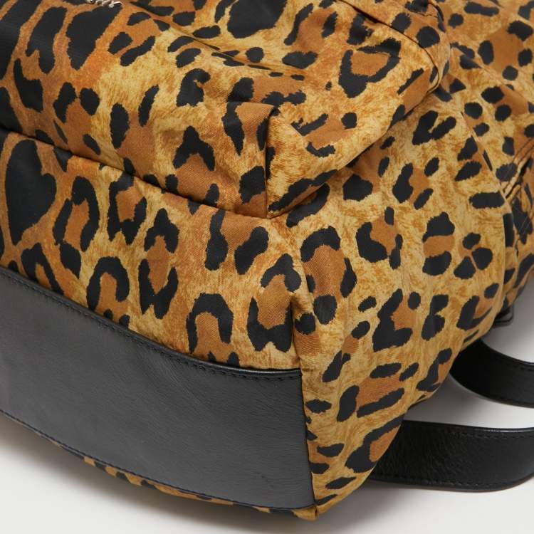 Pre Owned Givenchy Brown/Black Leopard Print Nylon and Leather Backpack