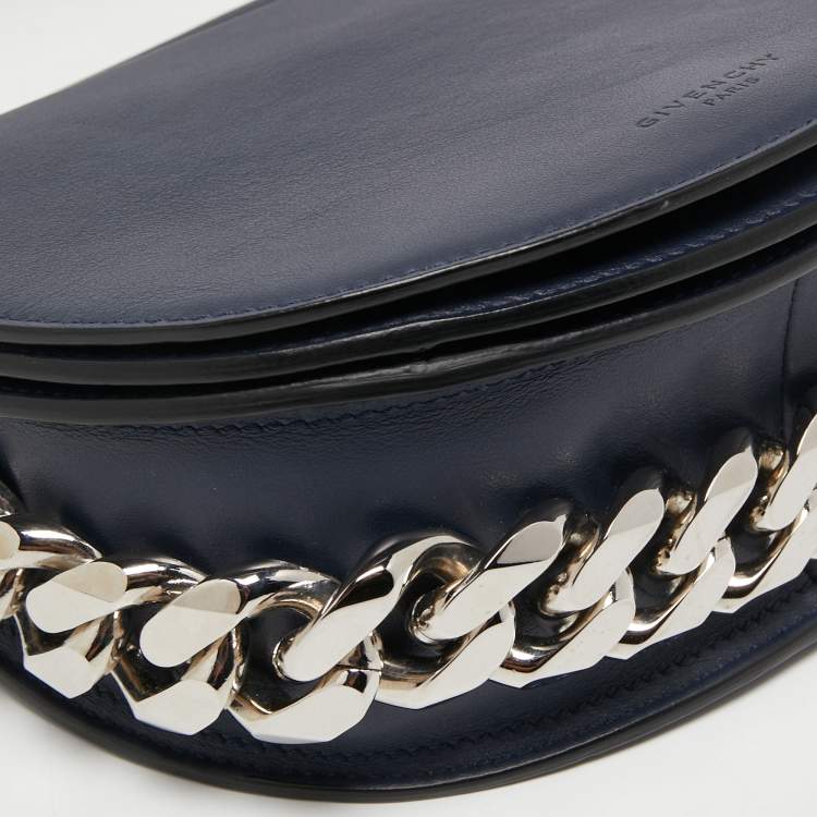 Pre Owned Givenchy Navy Blue Leather Mini Infinity Saddle Bag