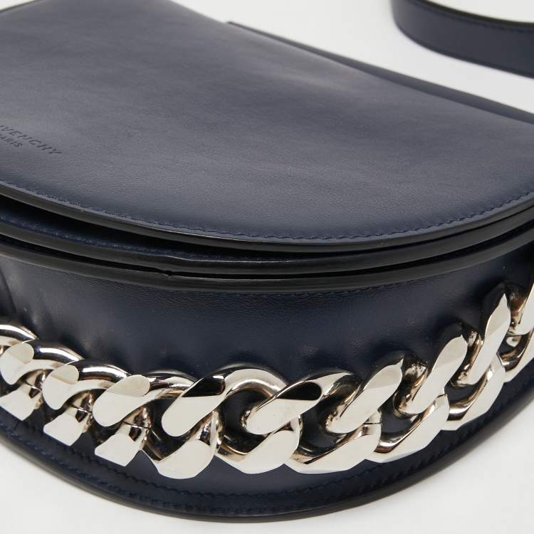 Pre Owned Givenchy Navy Blue Leather Mini Infinity Saddle Bag