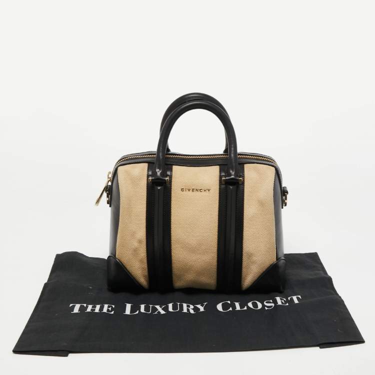 Pre Owned Givenchy Black/Beige Leather and Canvas Small Lucrezia Satchel