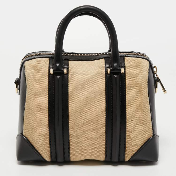 Pre Owned Givenchy Black/Beige Leather and Canvas Small Lucrezia Satchel