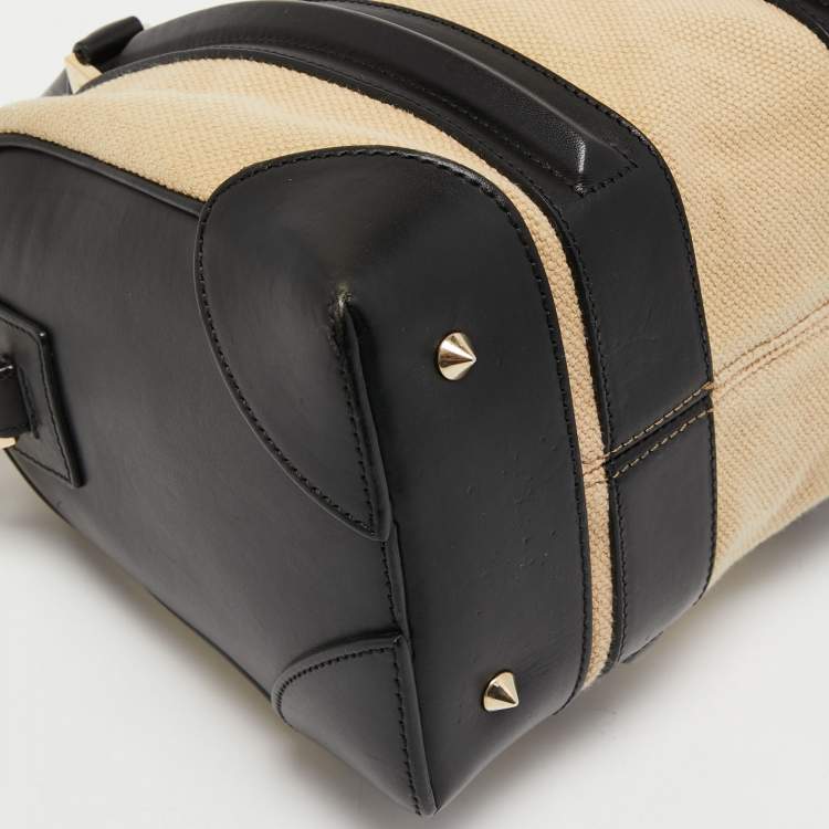 Pre Owned Givenchy Black/Beige Leather and Canvas Small Lucrezia Satchel