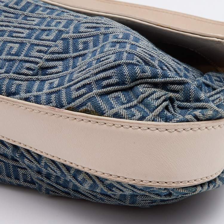 Pre Owned Givenchy White/Blue Leather and Monogram Denim Flap Baguette