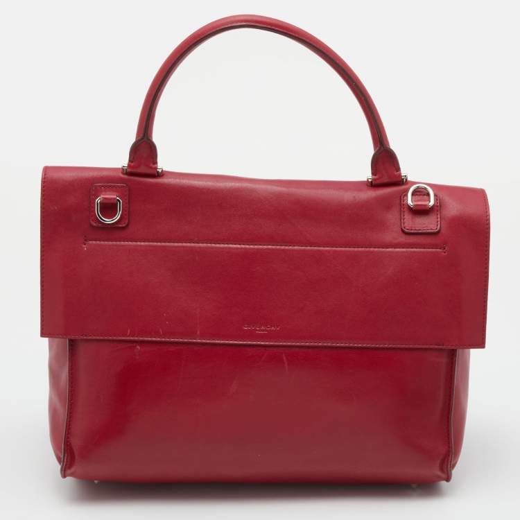 Pre Owned Givenchy Red Leather Shark Tooth Top Handle Bag