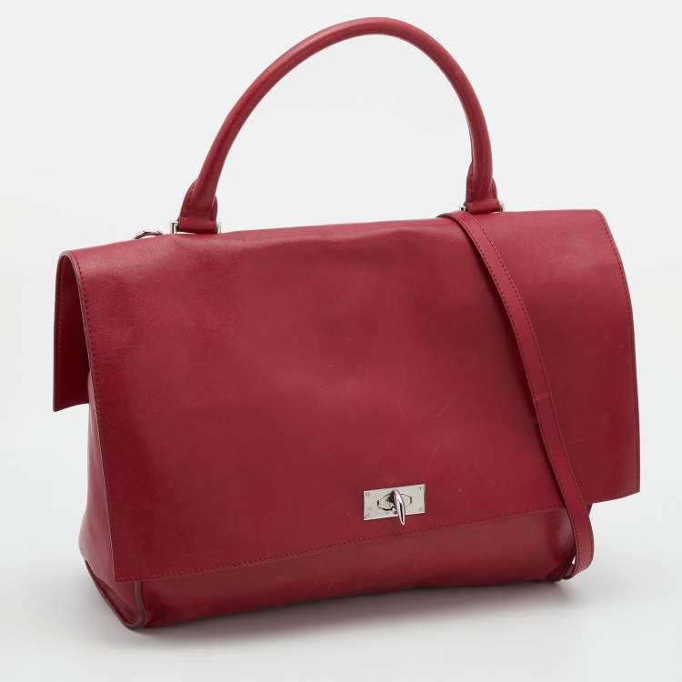 Pre Owned Givenchy Red Leather Shark Tooth Top Handle Bag