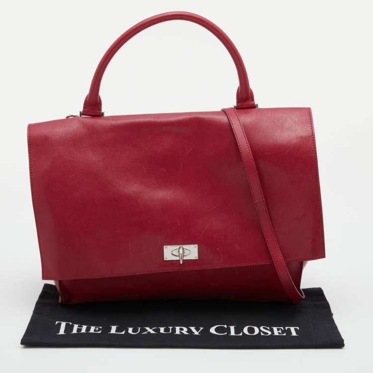 Pre Owned Givenchy Red Leather Shark Tooth Top Handle Bag