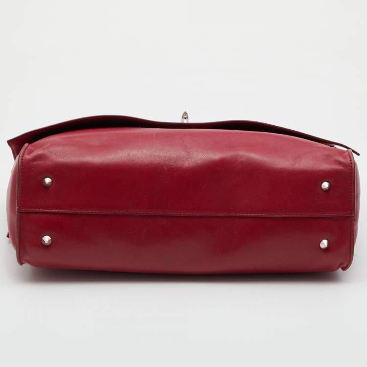 Pre Owned Givenchy Red Leather Shark Tooth Top Handle Bag