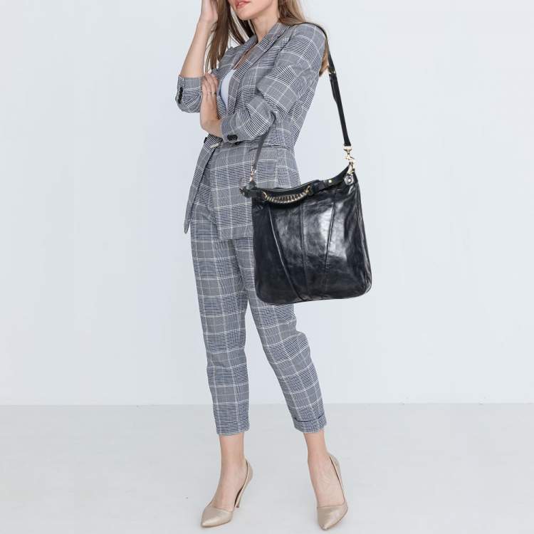 Pre Owned Givenchy Black Pleated Leather Hobo