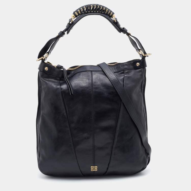 Pre Owned Givenchy Black Pleated Leather Hobo