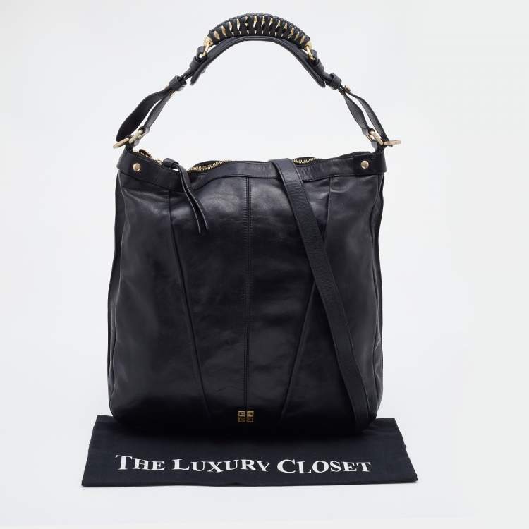 Pre Owned Givenchy Black Pleated Leather Hobo
