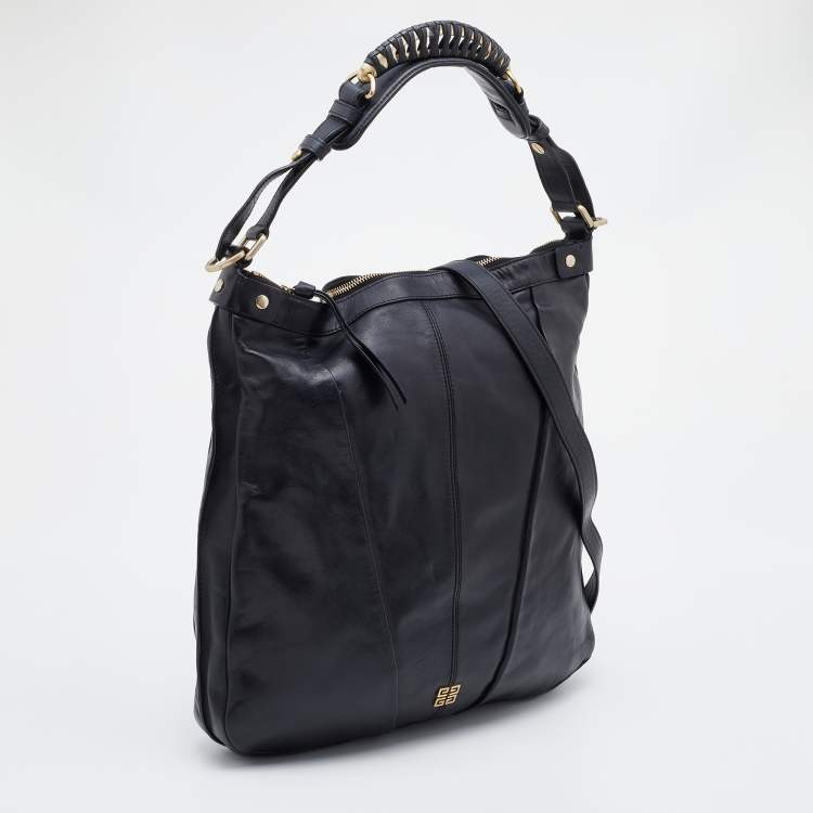 Pre Owned Givenchy Black Pleated Leather Hobo