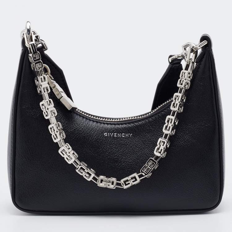 Pre Owned Givenchy Black Leather Mini Moon Cutout Shoulder Bag