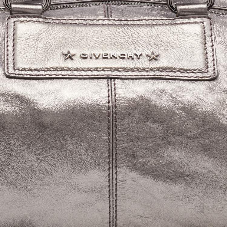 Pre Owned Givenchy Silver Leather Zip Duffle Bag