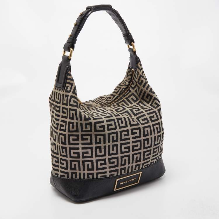Pre Owned Givenchy Black/Grey Monogram Canvas and Leather Hobo