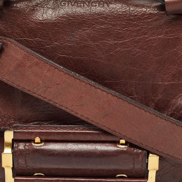 Pre Owned Givenchy Dark Brown Leather Buckle Flap Top Handle Bag