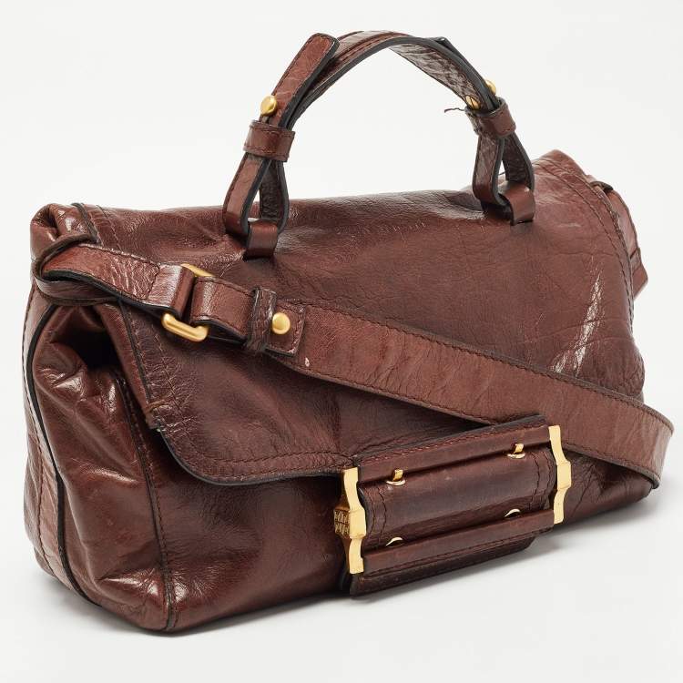 Pre Owned Givenchy Dark Brown Leather Buckle Flap Top Handle Bag