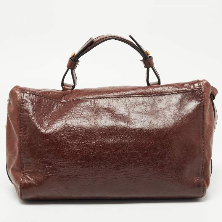 Pre Owned Givenchy Dark Brown Leather Buckle Flap Top Handle Bag