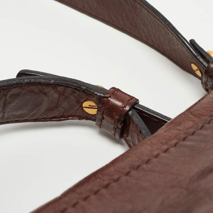 Pre Owned Givenchy Dark Brown Leather Buckle Flap Top Handle Bag
