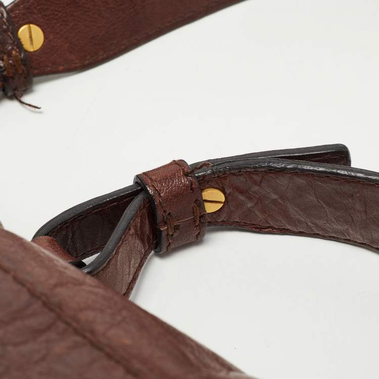 Pre Owned Givenchy Dark Brown Leather Buckle Flap Top Handle Bag