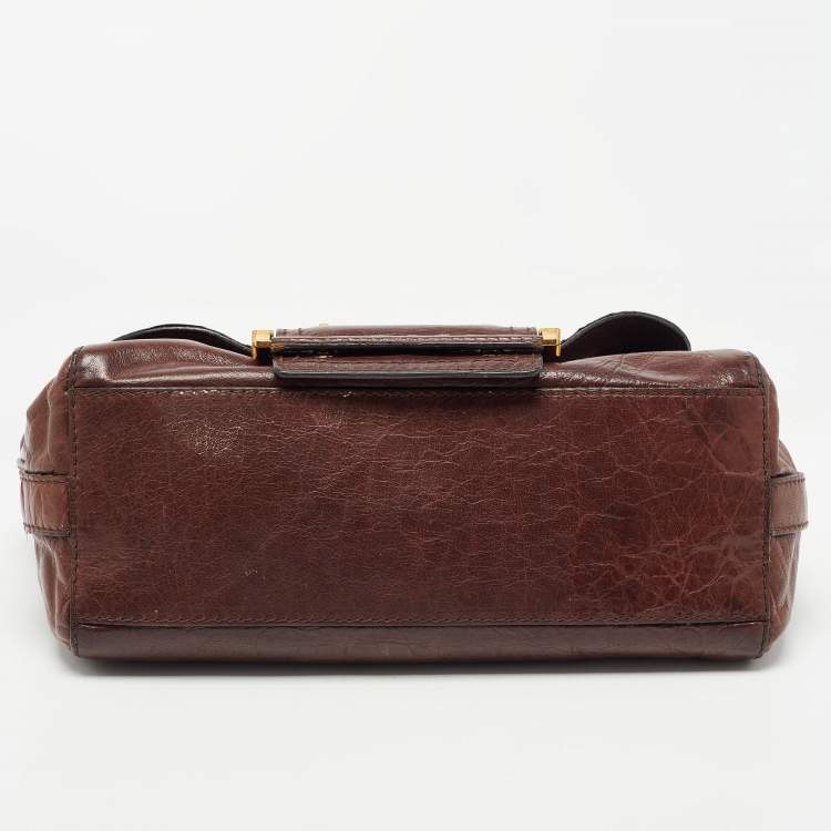 Pre Owned Givenchy Dark Brown Leather Buckle Flap Top Handle Bag