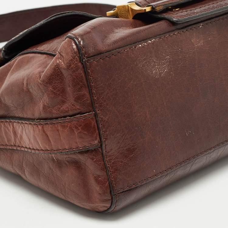 Pre Owned Givenchy Dark Brown Leather Buckle Flap Top Handle Bag