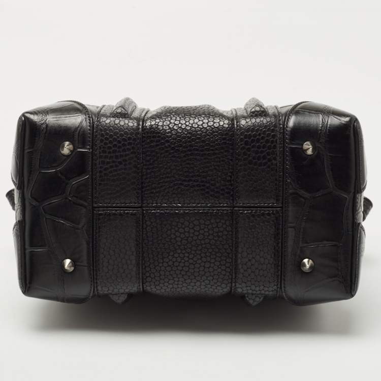 Pre Owned Givenchy Black Croc Embossed and Textured Leather Mini Lucrezia Duffel Bag