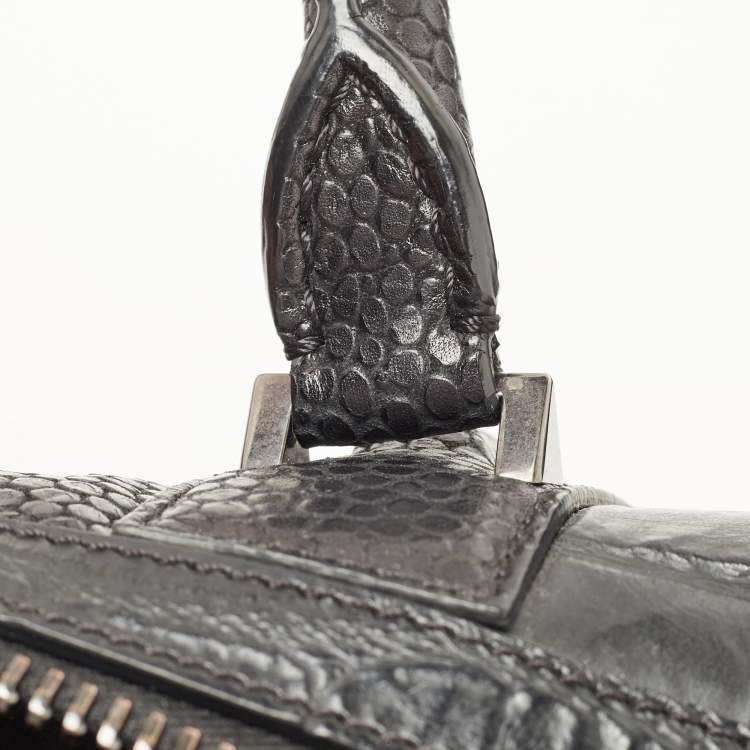 Pre Owned Givenchy Black Croc Embossed and Textured Leather Mini Lucrezia Duffel Bag