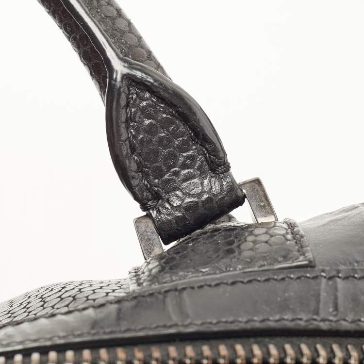 Pre Owned Givenchy Black Croc Embossed and Textured Leather Mini Lucrezia Duffel Bag