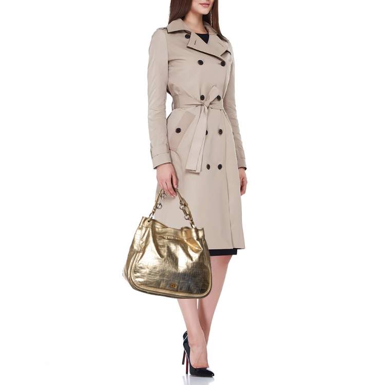 Pre Owned Givenchy Gold Monogram Leather Hobo