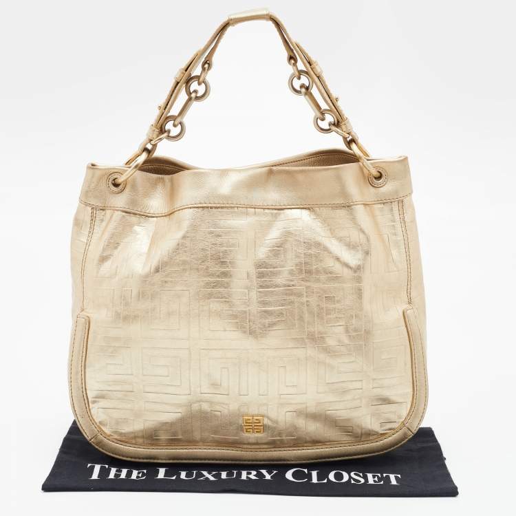 Pre Owned Givenchy Gold Monogram Leather Hobo