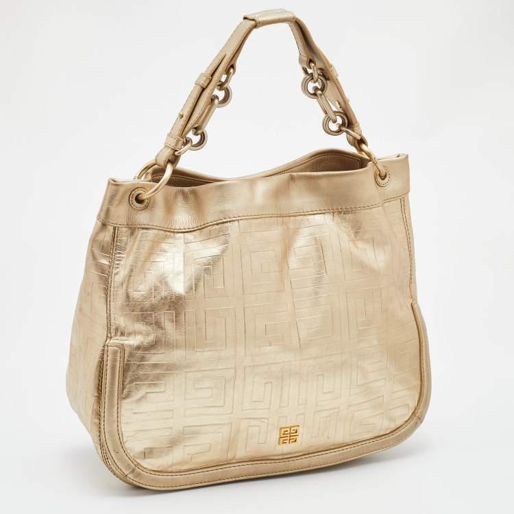 Pre Owned Givenchy Gold Monogram Leather Hobo